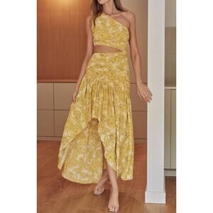 REVOLVE Yellow Floral One-Shoulder Maxi Dress